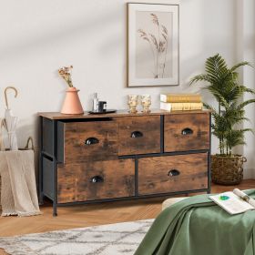 Dresser Organizer with 5 Drawers and Wooden Top - Rustic Brown