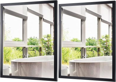 2 Packs 18x24 Rectangle Simplistic Wall Mirrors Black Hanging Mirror for Bathroom, Living Room, Bedroom - Black Box