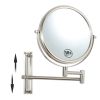 8-inch Wall Mounted Makeup Vanity Mirror, Height Adjustable, 1X / 10X Magnification Mirror, 360° Swivel with Extension Arm - Brushed Nickel