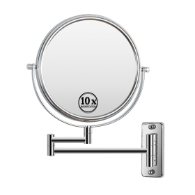 8-inch Wall Mounted Makeup Vanity Mirror, 1X / 10X Magnification Mirror, 360° Swivel with Extension Arm - Chrome