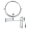 8-inch Wall Mounted Makeup Vanity Mirror, Height Adjustable, 1X / 10X Magnification Mirror, 360° Swivel with Extension Arm - Chrome