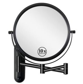 8 Inch Wall Mounted Makeup Vanity Mirror, Double Sided 1x/10x Magnifying Mirror, 360° Swivel with Extension Arm Bathroom Mirror - Black