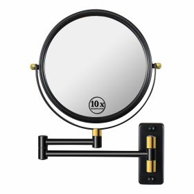 8-inch Wall Mounted Makeup Vanity Mirror, 1X / 10X Magnification Mirror, 360° Swivel with Extension Arm - Black&Gold