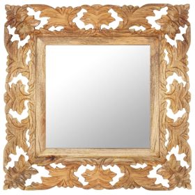 Hand Carved Mirror Brown 19.7"x19.7" Solid Mango Wood - Brown