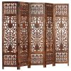 Hand Carved 5-Panel Room Divider Brown 78.7"x65" Solid Mango Wood - Grey