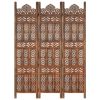 Hand carved 3-Panel Room Divider Brown 47.2"x65" Solid Mango Wood - Brown