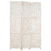 Hand carved 3-Panel Room Divider White 47.2"x65" Solid Mango Wood - White