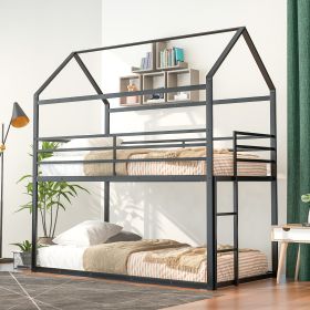 Bunk Beds for Kids Twin over Twin,House Bunk Bed Metal Bed Frame Built-in Ladder,No Box Spring Needed Black - as pic