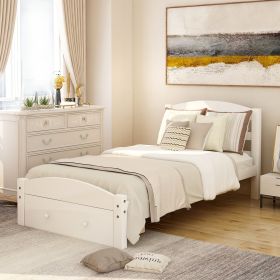 Platform Twin Bed Frame with Storage Drawer and Wood Slat Support No Box Spring Needed, White - as pic