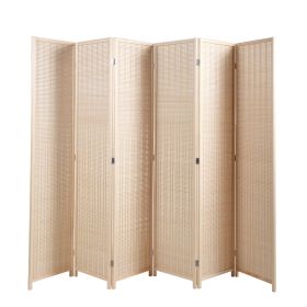 6-Panel Room Divider;  6 FT Tall Room Divider;  Folding Privacy Screens;  Freestanding Room Dividers - Natural