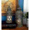 DecMode 2 Holder Black Metal Decorative Candle Lantern with Intricate Scroll Work, Set of 2 - DecMode