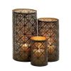 DecMode 3 Holder Dark Brown Metal Geometric Decorative Candle Lantern, Set of 3 - DecMode