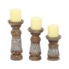 DecMode 3 Candle Bronze Wood Candle Holder, Set of 3 - DecMode