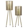 DecMode 2 Holder Gold Metal Standing Decorative Candle Lantern, Set of 2 - DecMode