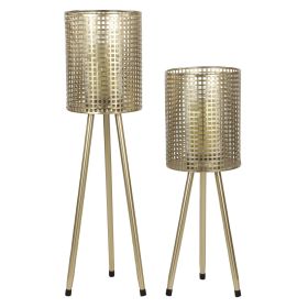 DecMode 2 Holder Gold Metal Standing Decorative Candle Lantern, Set of 2 - DecMode