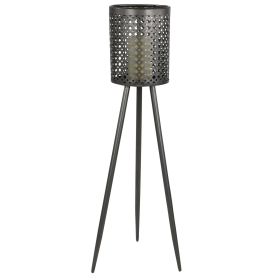 Decmode Large Round Pierced Black Metal Lantern Candle Holder with Tripod Base & Quatrefoil Pattern, 8' x 32' - DecMode