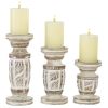 DecMode White Wash Wood Country Cottage Candle Holder Set of 3-Pieces, 6", 8",10"H - DecMode