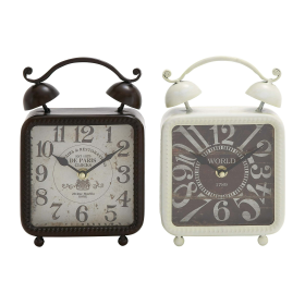 DecMode 9" Black Glass Bell Top Clock, Set of 2 - DecMode