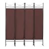 4-Panel Metal Folding Room Divider, 5.94Ft Freestanding Room Screen Partition Privacy Display for Bedroom, Living Room, Office,Brown - as Pic