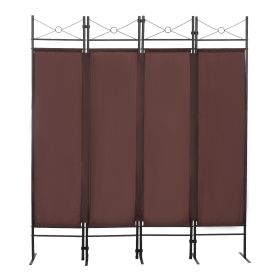 4-Panel Metal Folding Room Divider, 5.94Ft Freestanding Room Screen Partition Privacy Display for Bedroom, Living Room, Office,Brown - as Pic