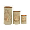 DecMode 3 Holder Gold Metal Leaf Decorative Candle Lantern, Set of 3 - DecMode