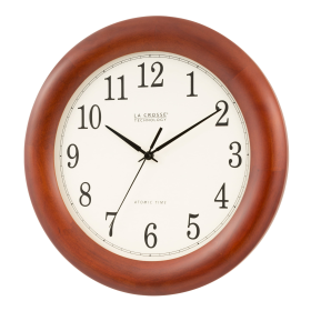 La Crosse Technology 12.5 Inch Cherry finish Oak Wood Atomic Analog Clock, WT-3122A-Int - La Crosse Technology