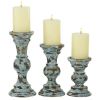 DecMode 3 Candle Light Blue Wood Candle Holder, Set - DecMode