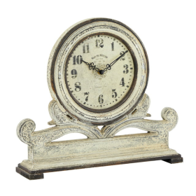 DecMode 15" White Wood Scroll Clock - DecMode