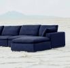 Modern 17" Luxe Size Ottoman, Premium Fabric Upholstered 1-Pc Living Room Cube Ottoman with Plush Seat Cushion, Navy - as Pic