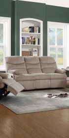 Luxurious Velvet Light Brown Color 3-Seater Manual Recliner Sofa Couch Manual Motion Plush Armrest Living Room Furniture 1pc Sofa Couch - as Pic