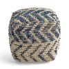 Alina Wool and Cotton Pouf, Natural and Blue - as Pic