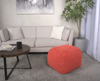 Spongy Microfiber Square Pouf, Coral - as Pic