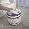 Diamond Handcrafted Fabric Cylindrical Pouf, White and Dark Blue - as Pic