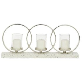 DecMode 3 Holder White Aluminum Pillar Candelabra with Aluminum Accents - DecMode