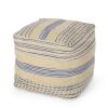 Western Handcrafted Fabric Pouf, Natural Blue - as Pic