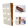 Wooden Wall Vanity Mirror Makeup Mirror Dressing Mirror with LED Bulbs - as Pic