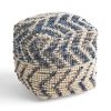 Alina Wool and Cotton Pouf, Natural and Blue - as Pic