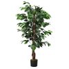 4 Feet In/Outdoor Trunks Artificial Ficus Silk Tree - green