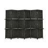 6 Panel Folding Weave Fiber Room Divider with 2 Display Shelves - Black