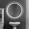 32 x 32 Inch Round Frameless LED Illuminated Bathroom Mirror, Touch Button Defogger, Metal, Frosted Edges, Silver - as Pic