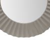 32 Inch Round Beveled Floating Wall Mirror with Corrugated Design Wooden Frame, Gray - as Pic