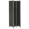 3-Panel Room Divider Black 45.7"x63" Water Hyacinth - Black