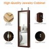 Lockable Wall Mount Mirrored Jewelry Cabinet with LED Lights - brown