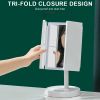 360° Adjust Foldable Makeup Mirror With LED Light Rechargeable Wireless 1-3X Magnifying 3 Tone Light Desktop Vanity Mirror Table - white light1 - CN