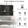 6 Panel Folding Weave Fiber Room Divider with 2 Display Shelves - Black