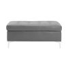 Contemporary Gray Tufted Top 1pc Ottoman Faux Leather Upholstered Solid Wood Frame Living Room Furniture Silver Metal Legs - as Pic