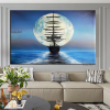 Handmade Sailboat Painting Seascape Original Art Boat Painting Nautical Artwork Full Moon Canvas Painting Night Sky Wall Art - 150X220cm