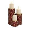 DecMode 3 Candle Red Metal Pillar Candle Holder with Mosaic Pattern, Set of 3 - DecMode