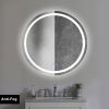 32 x 32 Inch Round Frameless LED Illuminated Bathroom Mirror, Touch Button Defogger, Metal, Frosted Edges, Silver - as Pic