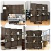 6 Panel Folding Weave Fiber Room Divider with 2 Display Shelves - Brown